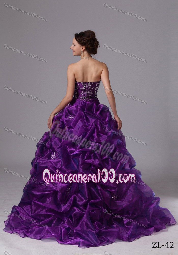 Purple Sweetheart Embroidery Sweet Sixteen Dresses with Pick-ups