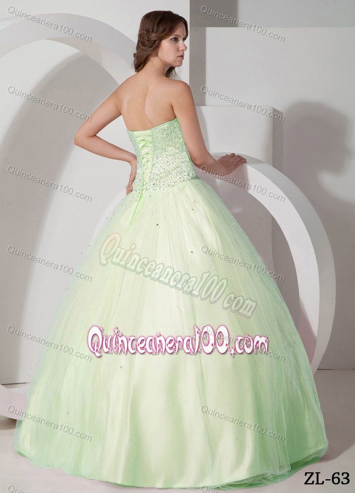 Newest Tulle Beaded Sweetheart Quinceanera Dress in Yellow Green