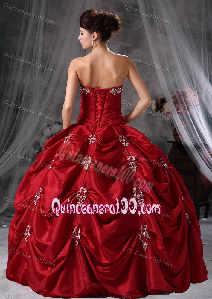 Maroon Gorgeous Taffeta Appliques Quinceanera Dress for Military Balls