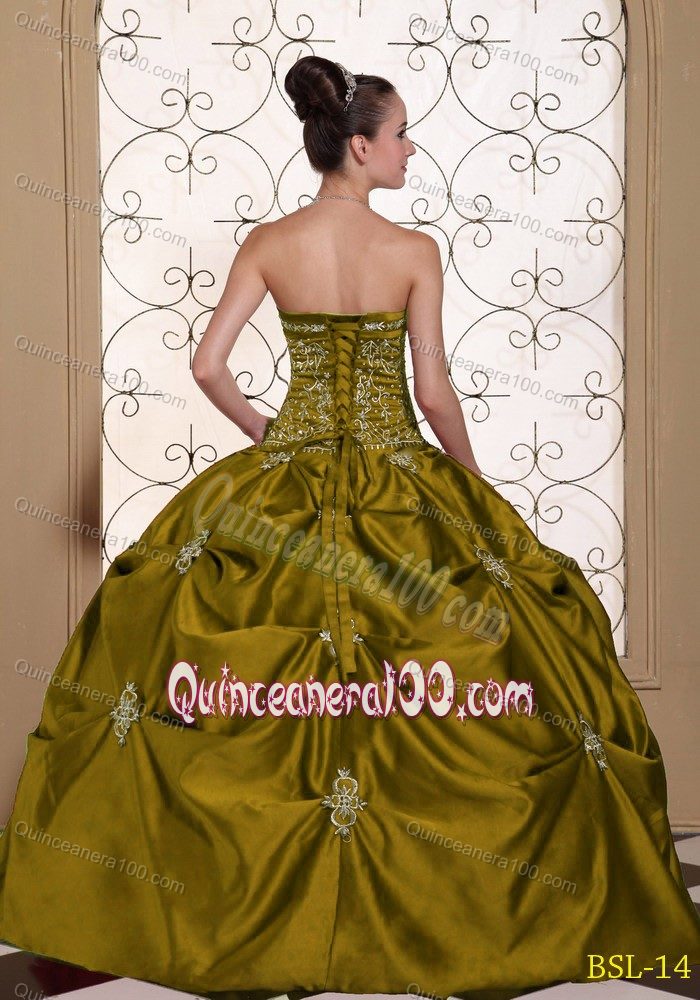 Embroidered Olive Green Dresses Quinceanera with Pick ups 2013