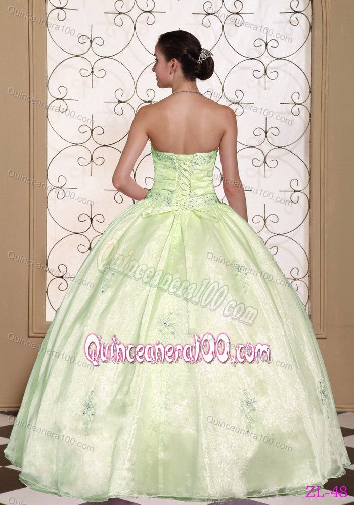 Appliqued Sweetheart Organza Yellow Green Quinceanera Gown Dress