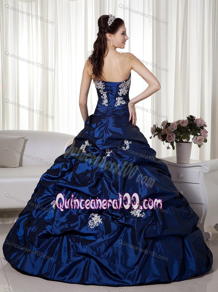 Appliqued Royal Blue Taffeta Pick ups Quinceanera Dresses Gowns