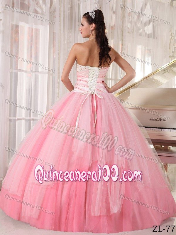 Beading and Ruches Accent Dress for Quinceanera in Watermelon