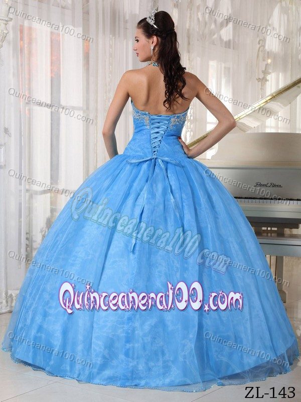 Appliqued Baby Blue Sweetheart Dresses for A Quince Floor Length