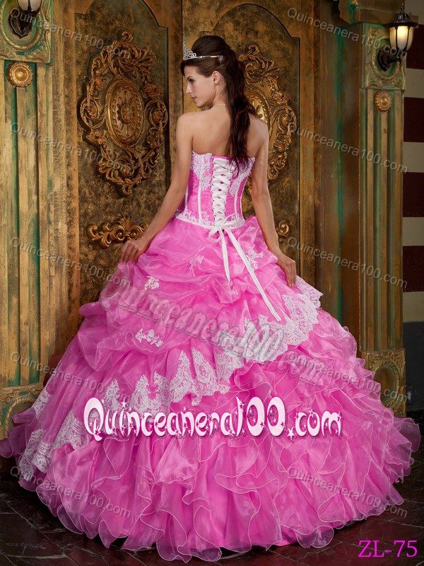 Appliqued Strapless Sweet Sixteen Quinceanera Dress in Rose Pink