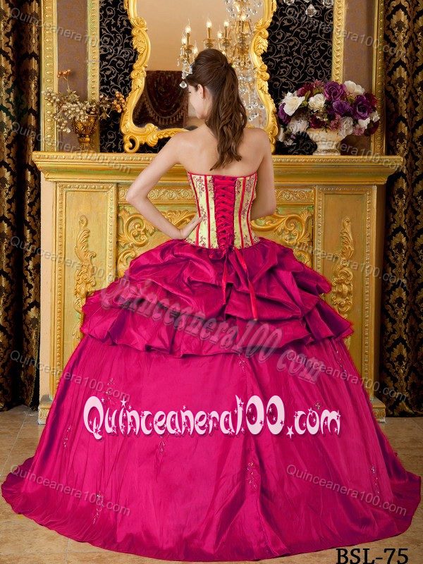 Red and Gold Sweet Sixteen Quinceanera Dress with Pick ups 2013