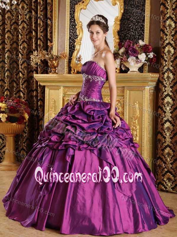 Appliqued Purple Strapless Sweet 16 Dresses with Pick ups 2013