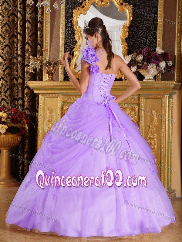 Flowery One Shoulder Lilac Sweet Sixteen Dresses with Appliques