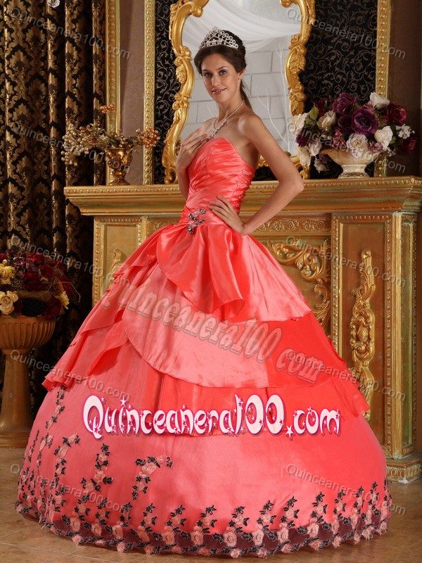 Watermelon Sweetheart Quinceanera Gown Dresses with Appliques