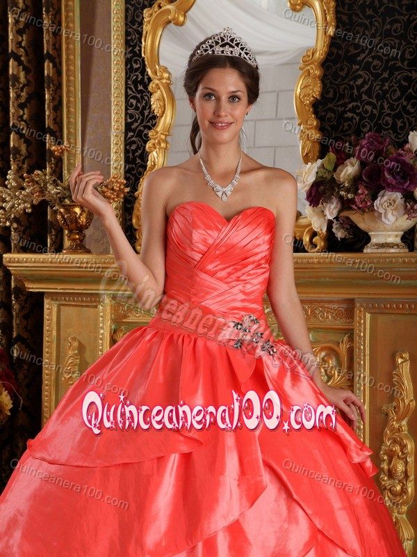 Watermelon Sweetheart Quinceanera Gown Dresses with Appliques