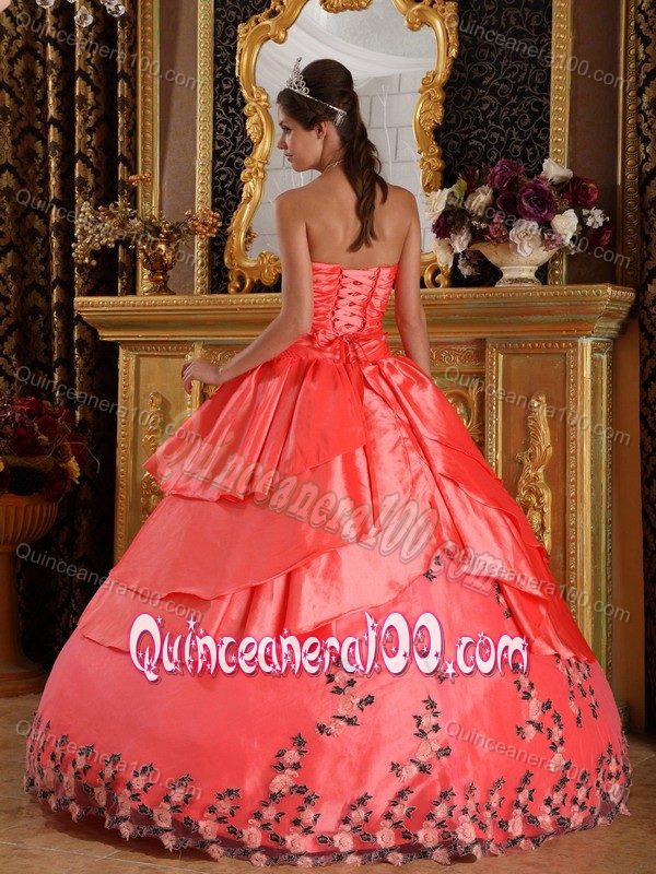 Watermelon Sweetheart Quinceanera Gown Dresses with Appliques