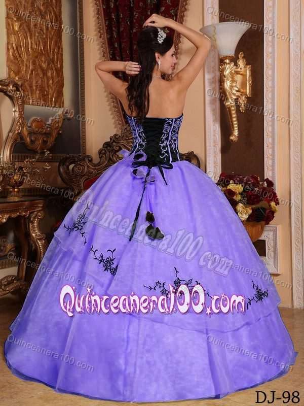 Embroidered Lavender Strapless Quinces Dresses with Flowers 2013