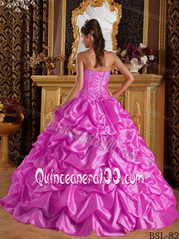 Shinning Hot Pink Embroidery Beading Quinceanera Dress Floor-length