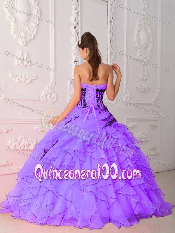 Charming Light Purple Sweet 16 Dress with Layers and Black Appliques