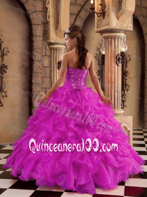 Popular Fuchsia Quinceanera Dress with Ruffles and Beading Decorate