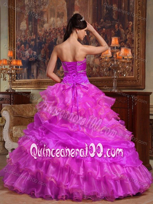 Sweetheart Beaded 2013 Hot Pink Quinceanera Dress with Ruffles