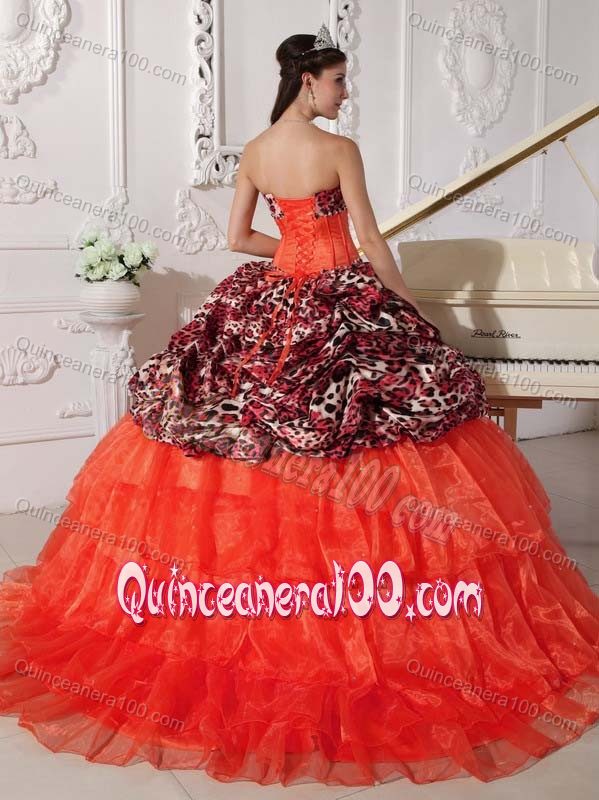 Sweetheart with Leopard Print 2013 Quince Ball Gown Bubbled