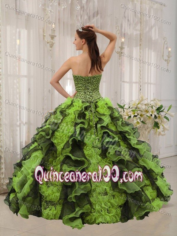 Colorful Beaded 2013 Sweetheart Quince Gown with Leopard Print