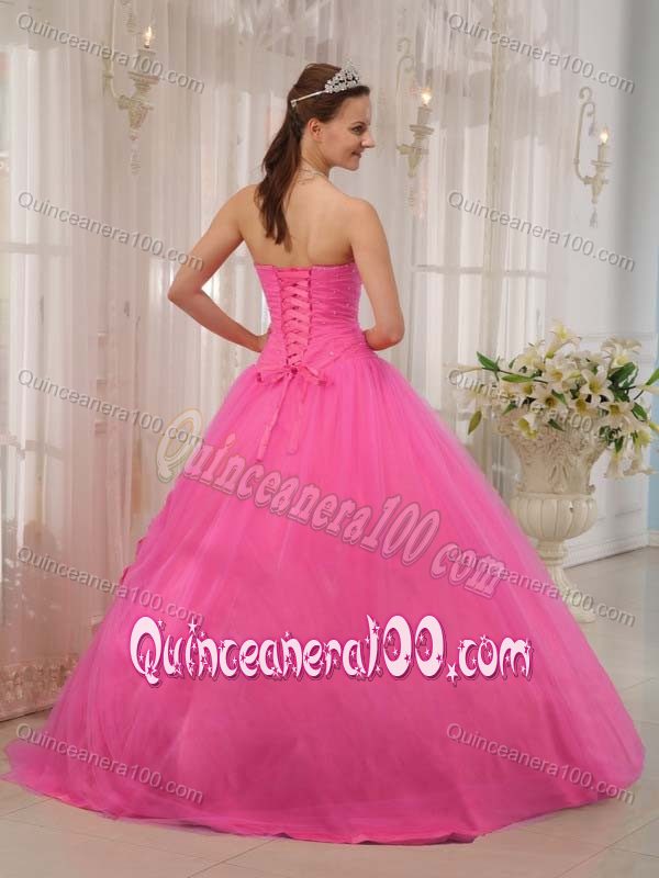 Hot Pink with Hand Flower Decorate 2013 Sweetheart Quince Dress