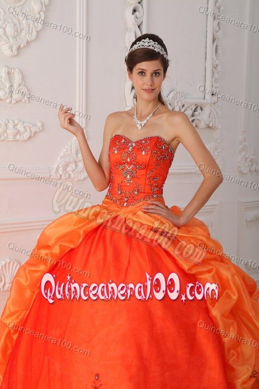 Bubbled 2014 Orange Red Quince Ball Gown Beaded in Low Price