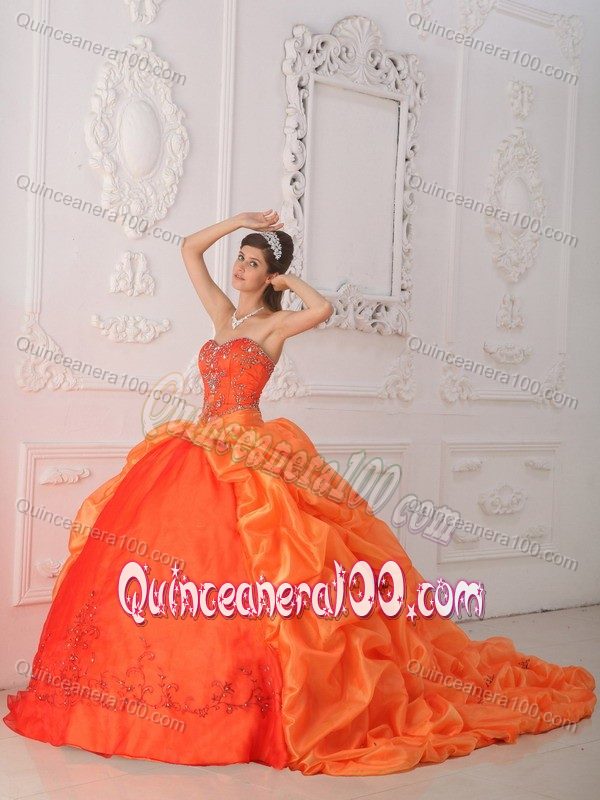 Bubbled 2014 Orange Red Quince Ball Gown Beaded in Low Price