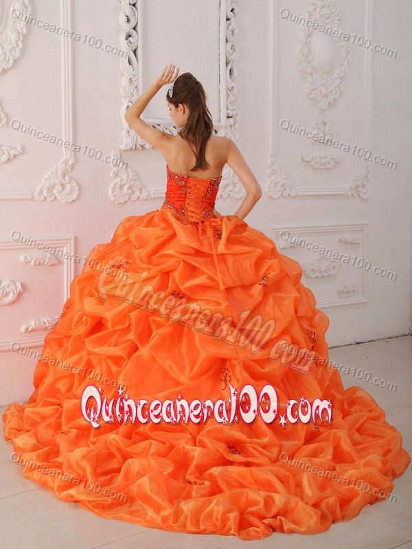 Bubbled 2014 Orange Red Quince Ball Gown Beaded in Low Price