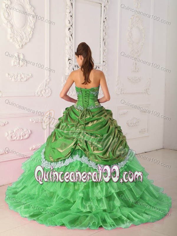 Hand Flower Decorate 2013 Spring Green Sweet 16 Dress Tiered