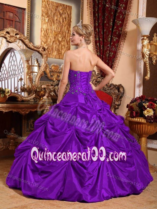 2014 Strapless Beaded Purple Quinceanera Dress with Pick Ups