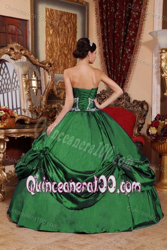 Sweetheart Green Dress for Quinceaneras with White Appliques