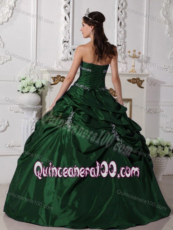 Dark Green Ball Gown Appliqued Sweet 15 Dress in Dark Green