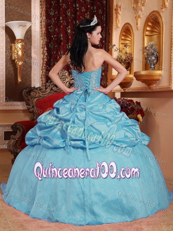 Designer Sweetheart Beaded Corset Quinces Dresses with Pick-ups