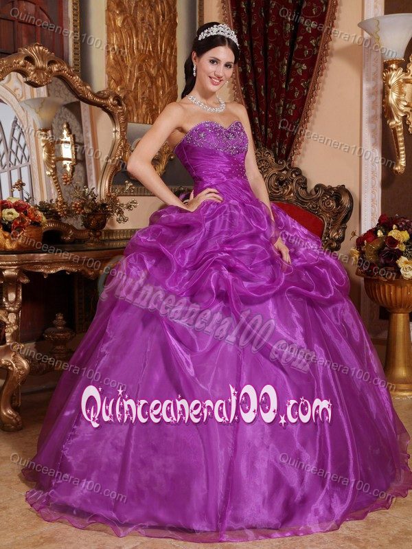 Beaded Sweetheart Quinceanera Dresses in Eggplant Purple on Sale