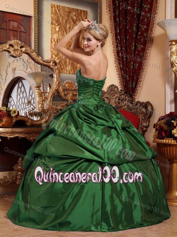 Emerald Green Strapless Ball Gown Taffeta Quinceanera Dresses