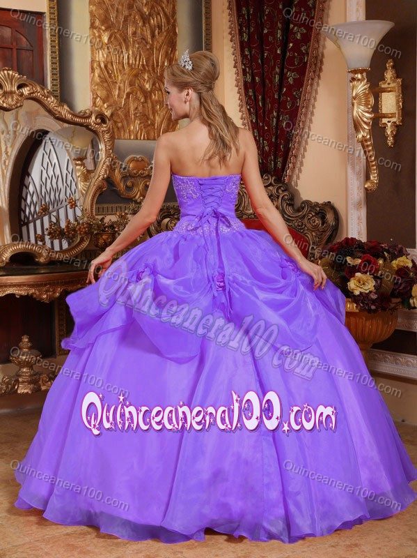 Lilac Quinceanera Gowns with Pick Ups and Hand Made Flowers