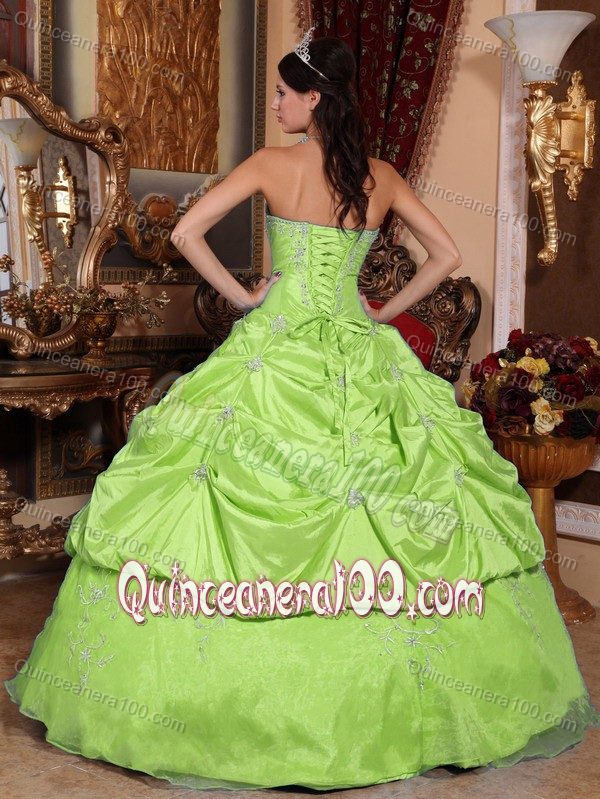 Strapless Yellow Green Quinceanera Dress with Beading and Pick-ups