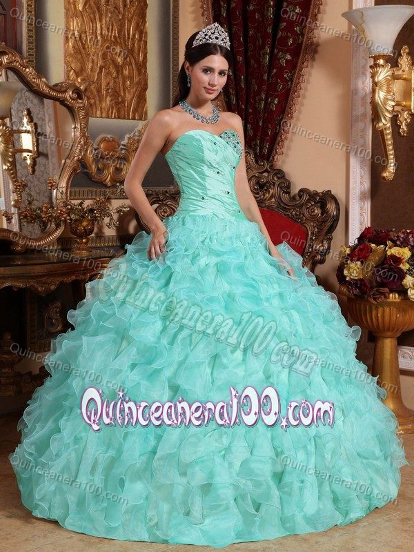 Sweetheart Apple Green Quinceanera Dress with Beading and Ruffles