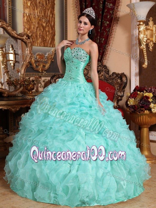 Sweetheart Apple Green Quinceanera Dress with Beading and Ruffles