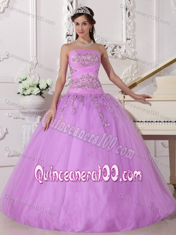 Taffeta and Tulle Violet Quinceanera Dress with Appliques and Beading