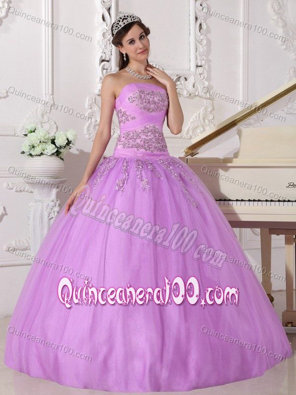 Taffeta and Tulle Violet Quinceanera Dress with Appliques and Beading