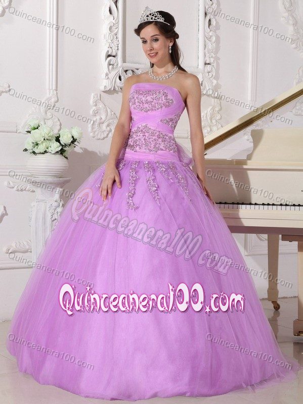 Taffeta and Tulle Violet Quinceanera Dress with Appliques and Beading