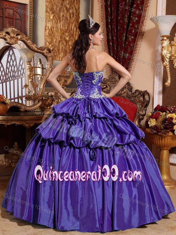 Purple Sweetheart Quinceanera Dress with Appliques and Pick-ups