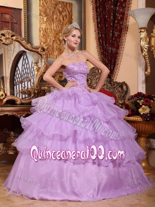 Lavender Strapless Sweet 16 Dress with Beading and Ruffles