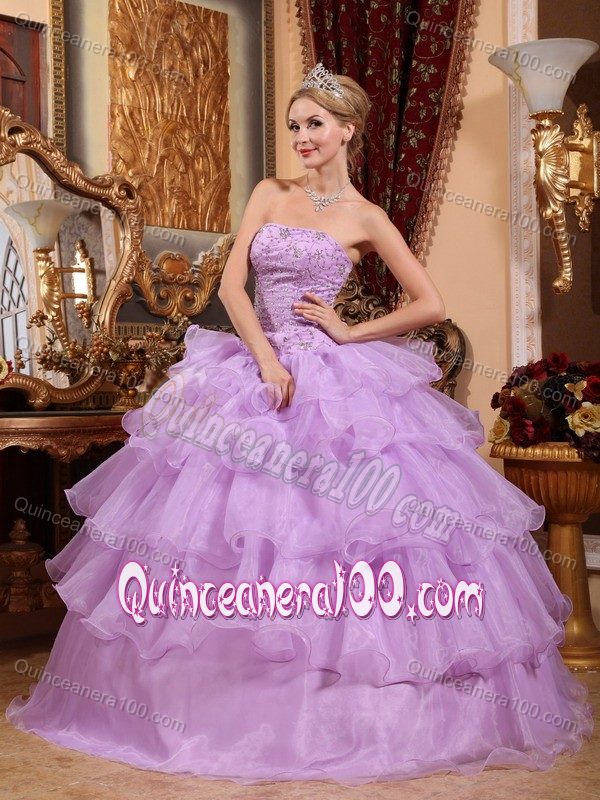 Lavender Strapless Sweet 16 Dress with Beading and Ruffles