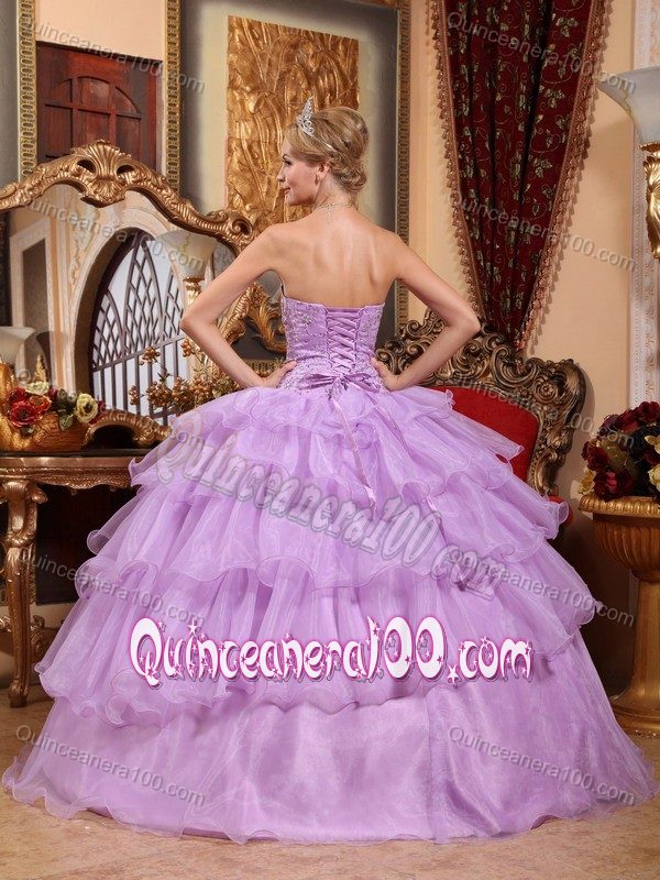 Lavender Strapless Sweet 16 Dress with Beading and Ruffles