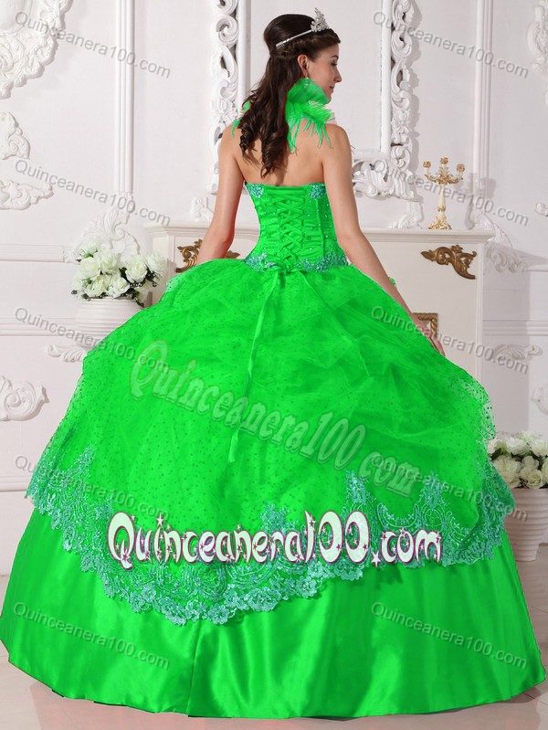 Spring Green Halter Top Sweet 16 Dress with Beading and Embroidery Torino Film Festival