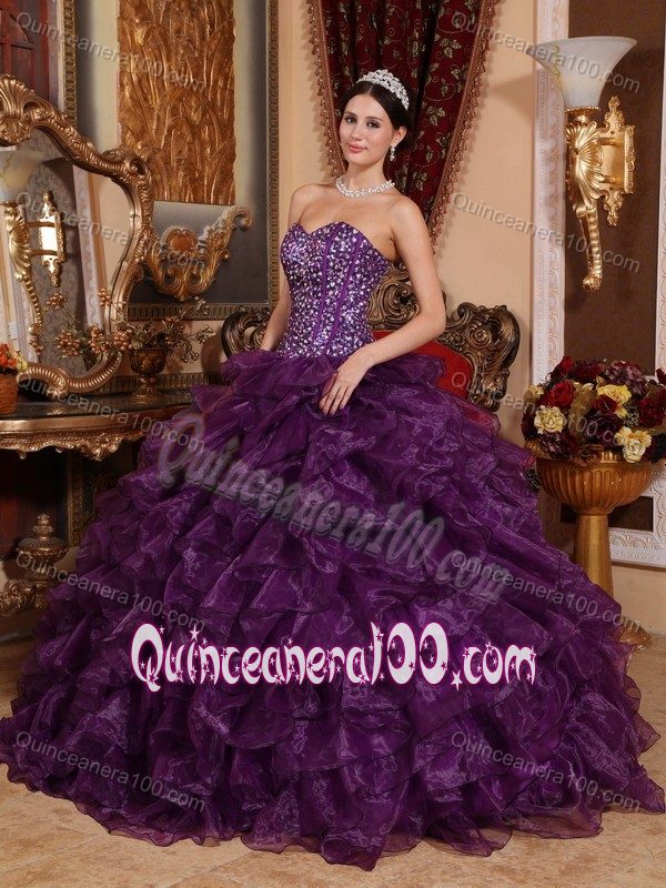 Purple Sweetheart Quinceanera Dress with Sequins and Ruffles