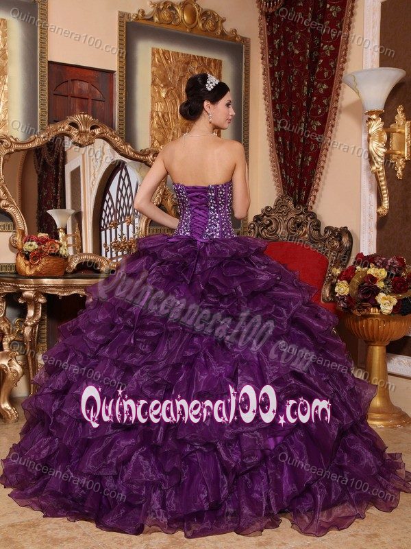 Purple Sweetheart Quinceanera Dress with Sequins and Ruffles