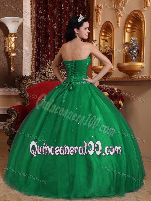 Sweetheart Green Quinceanera Gown with Beading and Hand Made Flowers