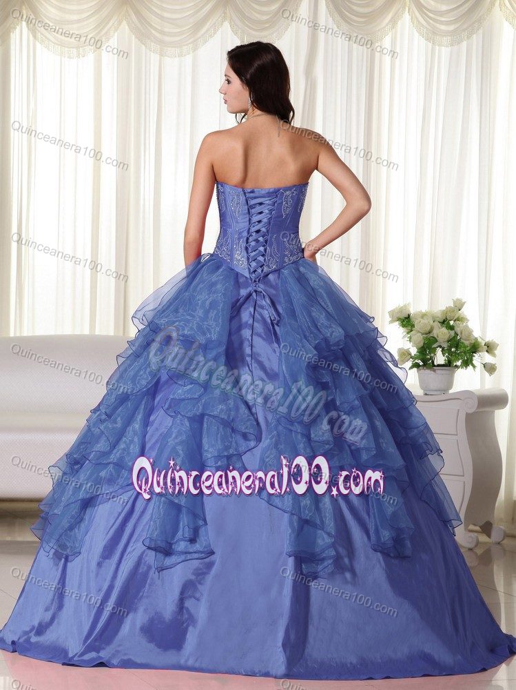 Sweetheart Beaded Blue Quinceanera Gown with Ruffles and Embroidery