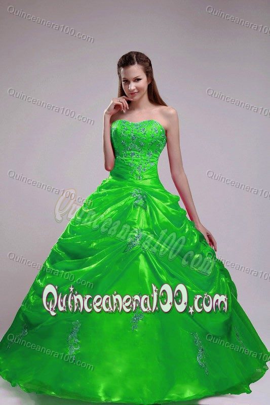 Spring Green Strapless Ball Gown Quinceanera Dress Beading